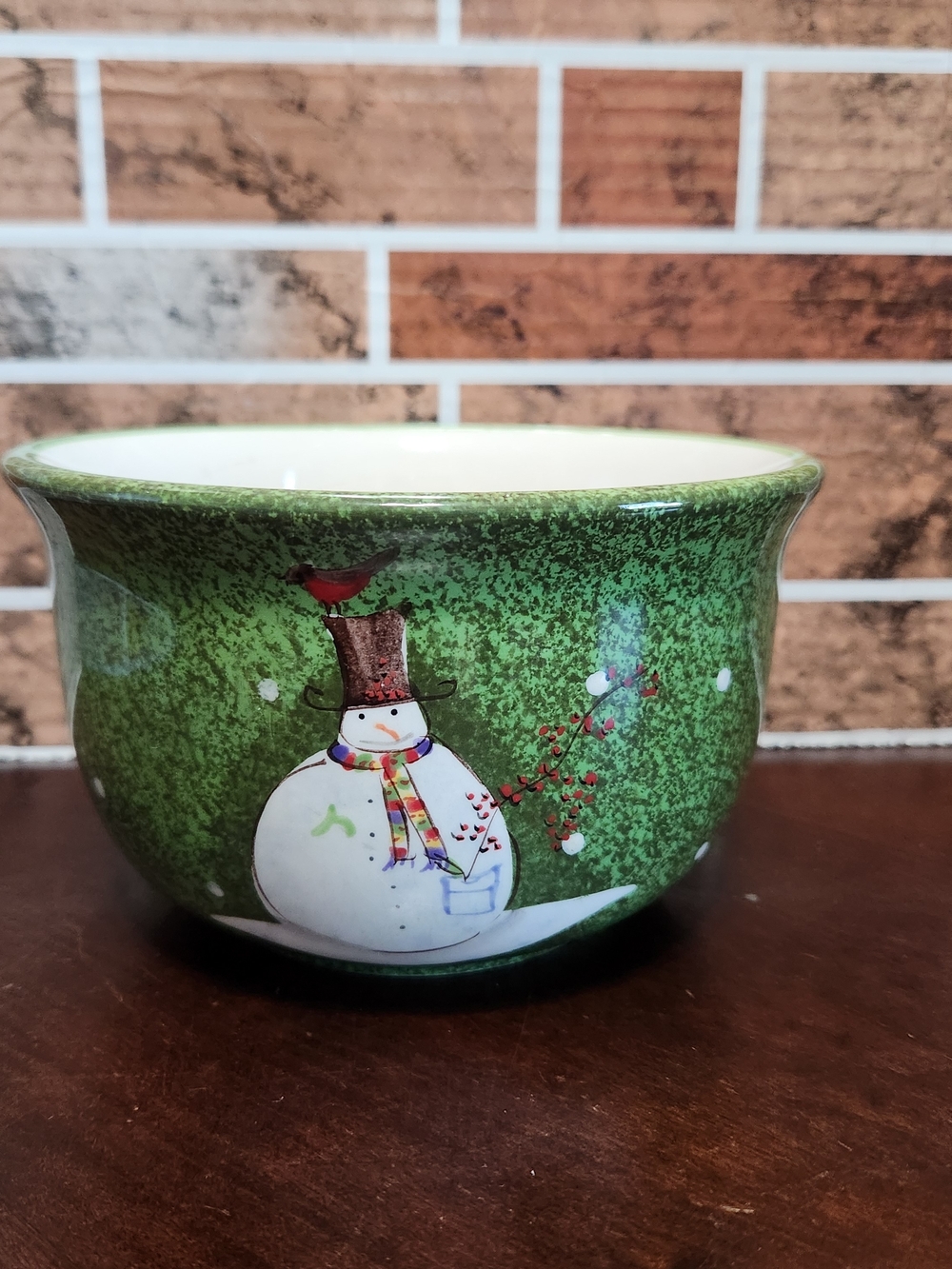 Sakura Green Snowman Ceramic Holiday Bowl